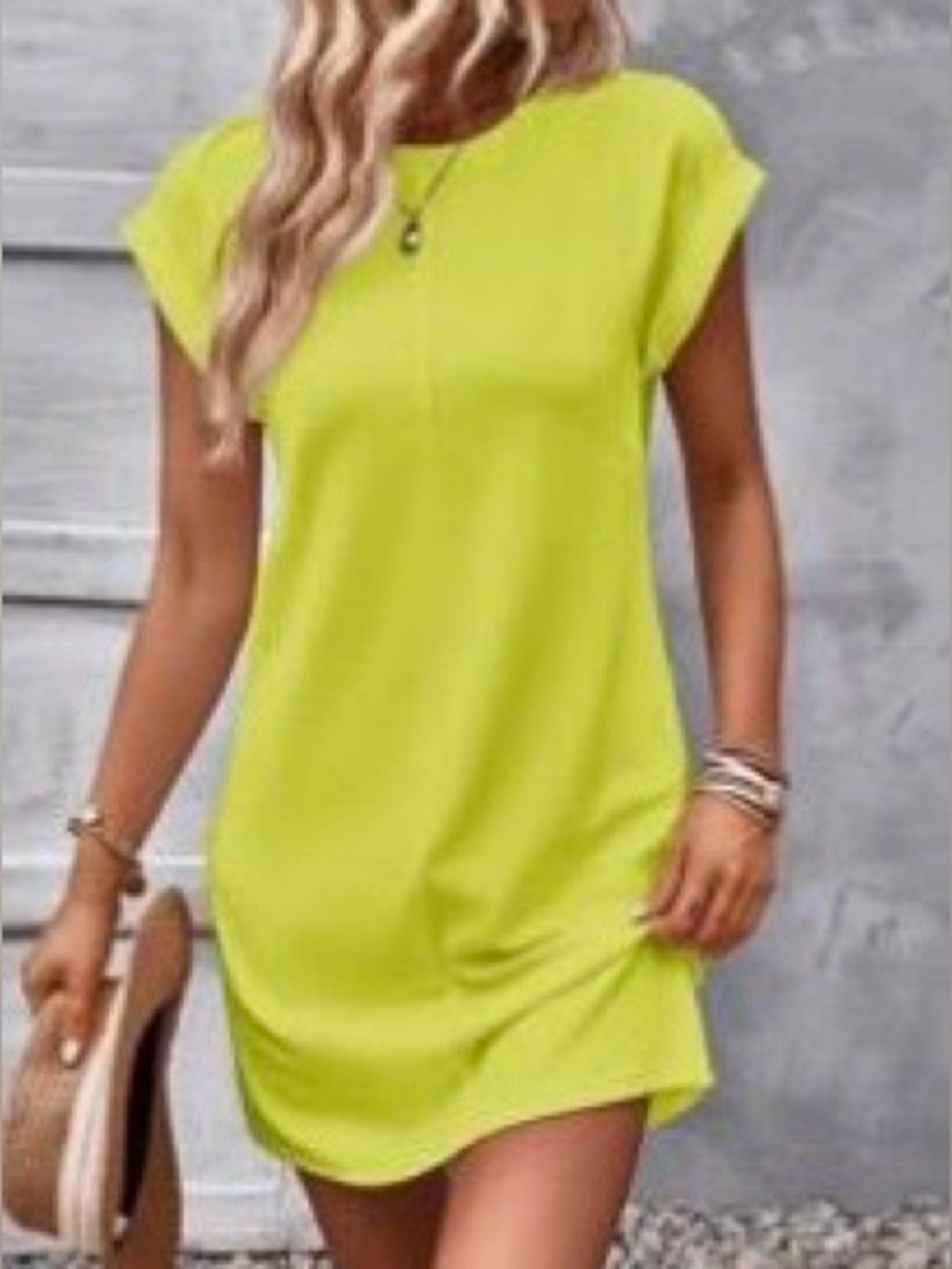 Casual Neon Lime Short Sleeve Shift Dress - Women